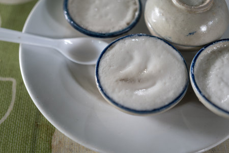 Kanom Tuay, Thai sweet desserts Made from coconut milk and coconut sugar. Close up