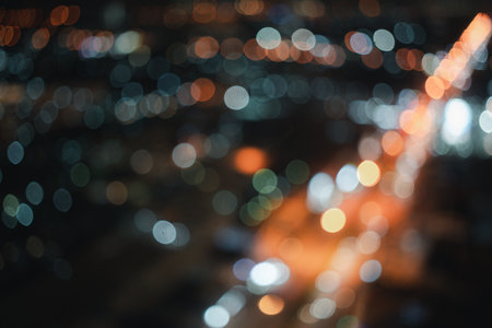 Street lights of urban city street at night. Background conceptの写真素材