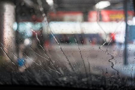 Car wash. Driverâs view looking out through. Close upの写真素材