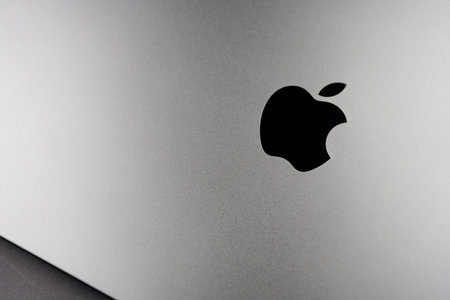 Bangkok, Thailand - December 28, 2023 : Macbook logo on space black color metallic aluminum surface in a new modern design Apple MacBook Pro M3, 14 Inch screen, 14 core CPU and 30-core GPUのeditorial素材