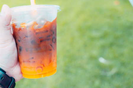 Tasty refreshing drink with coffee and orange juice. The concept of drink menu product.の写真素材