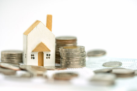 Real estate and money. Mortgages, financial accounting, calculation of business profits or losses, management of expenses and income. Investing, lending and insurance. Financial plan for debt, loanの写真素材