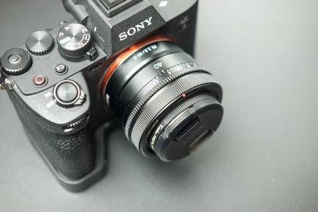 Bangkok, Thailand - January 9, 2024 : The camera is the Sony Alpha 7m4 with the GMaster lens 40mm compact lens. Mirrorless Hybrid Full Frameのeditorial素材