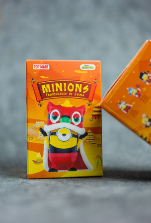 Bangkok, Thailand - January 15, 2024 : POP MART Minions Travelogues of China Series Figurine. Pop...