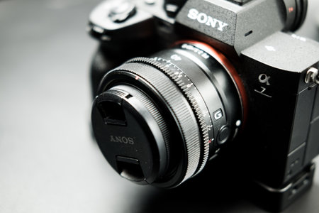 Bangkok, Thailand - January 15, 2024 : The camera is the Sony Alpha 7m4 with the GMaster lens 40mm compact lens. Mirrorless Hybrid Full Frame. The best mirrorless cameraのeditorial素材