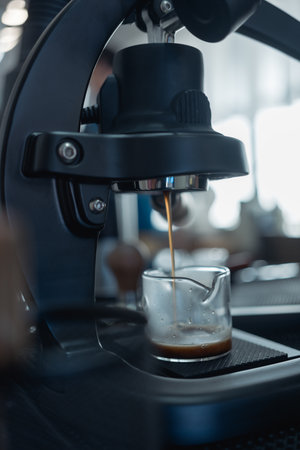 Espresso coffee machines make good hot coffee. Professional coffee brewingの写真素材