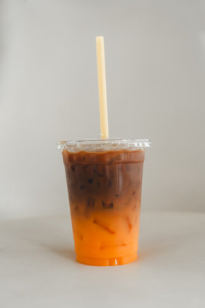 Coffee mix with orange juice and cold brew coffee with ice. Summer trendy refreshing coffee drink.の写真素材