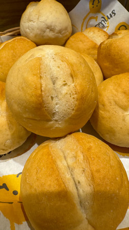 Close up freshly baked bread rolls