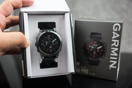 Bangkok, Thailand - January 24, 2024 : Open box of Garmin Epix Pro Gen 2, Sapphire Edition 47 mm. The black watch is suitable for men in every occasionのeditorial素材