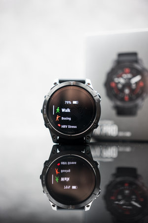 Bangkok, Thailand - January 24, 2024 : Garmin Epix Pro Gen 2, always-on, AMOLED display and a scratch-resistant sapphire lens with a titanium bezel designed for larger wrists.のeditorial素材