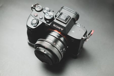 Bangkok, Thailand - January 24, 2024 : The camera is the Sony Alpha 7m4 with the GMaster lens 40mm compact lens. Mirrorless Hybrid Full Frameのeditorial素材