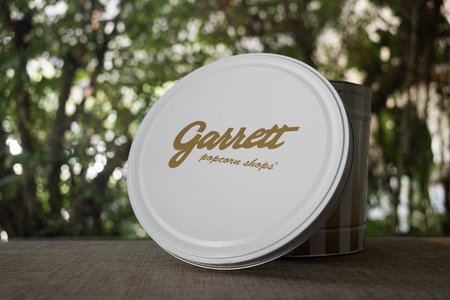 Bangkok, Thailand - January 24, 2024 : Logo of plastic Garrett Popcorn Shop screen on plastic bag. Garrett Popcorn is now famous the world over for its delicious popcorn.のeditorial素材