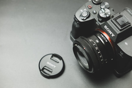 Bangkok, Thailand - January 31, 2024 : Sony Alpha a7 IV Full Frame hybrid MILC mirrorless camera. The best mirrorless camera with state of the art 40mm lensのeditorial素材