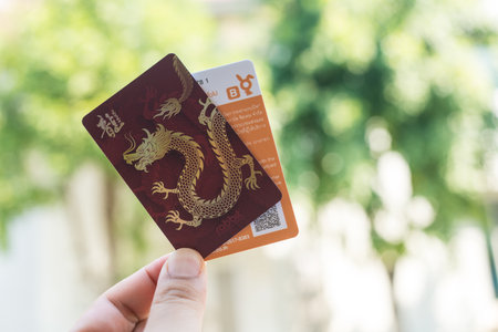 Bangkok, Thailand - February 3, 2024 : BTS Rabbit card for use the BTS sky train at Bangkok. New collection, year of dragon, Happy Chinese new year 2024, is two colours red and goldのeditorial素材