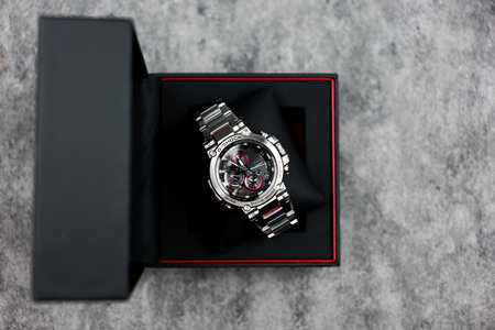 Bangkok, Thailand - February 3, 2024 : Open box of Casio G-Shock model MTG-B1000D-1ADR, stainless...