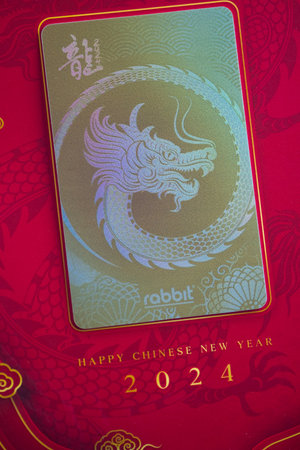 Bangkok, Thailand - February 8 2024 : BTS Rabbit card for use the BTS sky train at Bangkok. A new New pattern, year of dragon, Happy Chinese new year 2024のeditorial素材