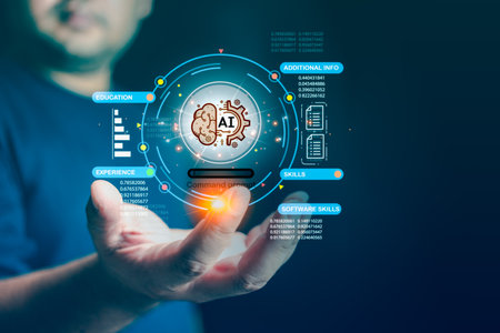 A man showing electronic circuit chat bot with Ai, world of cutting edge technology innovation, progress, advanced technology of the future, modern, Ai tech. Innovation future. Artificial intelligenceの写真素材