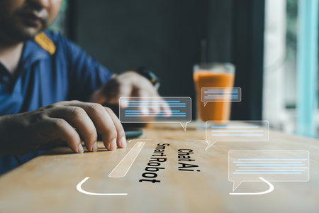 Artificial intelligence by enter command prompt for generates something on table with futuristic technology, Chatbot, assistant. Future technology changes. Artificial intelligence technologyの写真素材