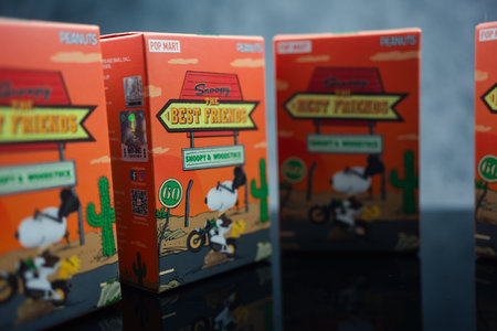 Bangkok, Thailand - February 12, 2024 : A box of Snoopy the Best Friends series figures. Material: PVC/ABS, a size height about 10cm. A whole set contains 9 blind boxesのeditorial素材