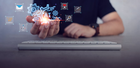 Artificial Intelligence, Man using technology smart AI, artificial intelligence by enter command...