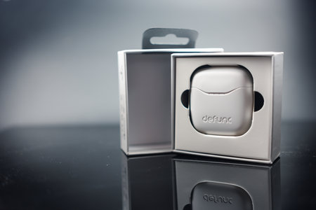 Bangkok, Thailand - February 16, 2024 : Earphones Defunc wireless headphones TRUE BASIC model with...