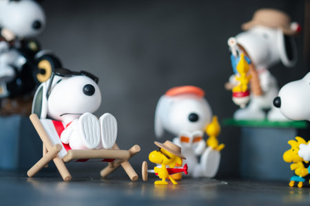 BANGKOK, THAILAND - FEBRUARY 16, 2024 : A toy of Snoopy, Roller skating, cute toy from pop mart the Best Friends series figures, a size height about 10cm.のeditorial素材