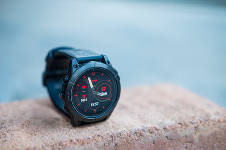 Bangkok, Thailand - February 21, 2024 : Smart watch Garmin Epix Pro Gen 2, Sapphire Edition 47 mm. Designed for smart lifestyle with touchscreen and buttonsのeditorial素材