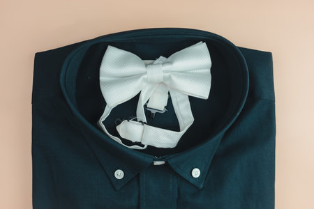 New black shirt and white bow tie. Classic foldedの写真素材