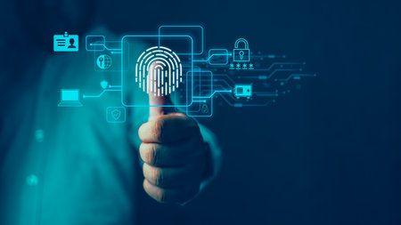 Businessman scan fingerprint biometric identity and approval. concept of the future of security and password control through fingerprints in technology future, innovation technology digitalの写真素材
