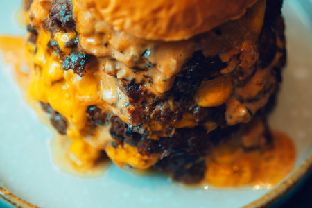 Perfect hamburger classic beef burger cheeseburger with cheese. Close upの写真素材