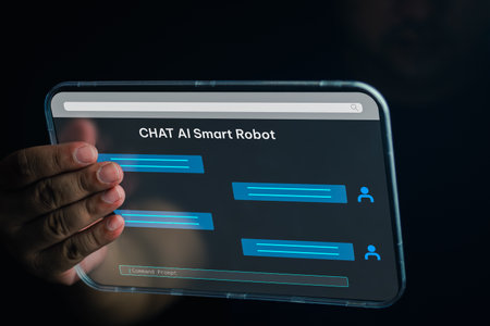AI chatbot smart digital customer service application concept. Man chatting with asks for the...
