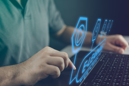E-learning technology concept. Person using laptop for e-learning and online learning are all types of personal development and professional. home quarantine distance learning concの写真素材