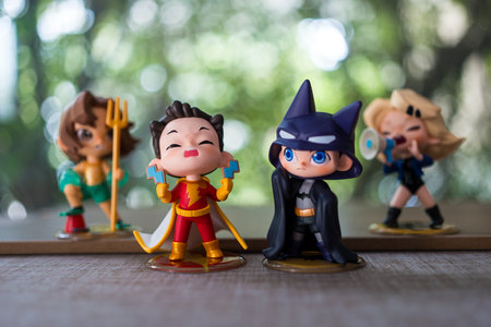 Bangkok, Thailand - March 13, 2024 : DC Justice League Childhood Series Figures. A whole set contains 12 blind boxes. A cute of collectableのeditorial素材