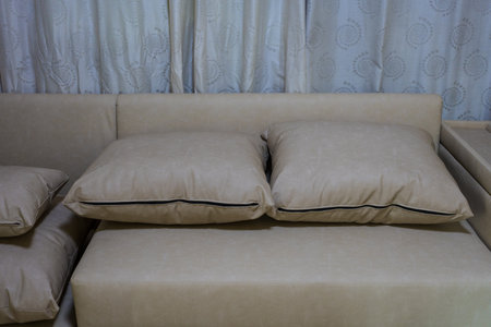 Part of the leather sofa and pillows, house interior conceptの写真素材