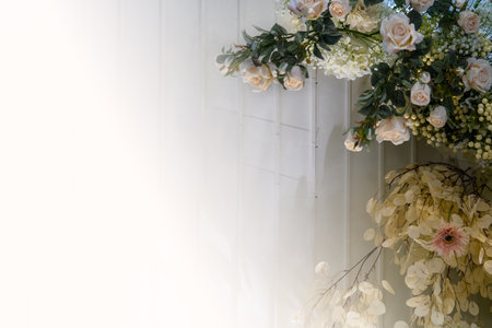 Wedding backdrop with flower and wedding decoration. Copy space, place for textの写真素材