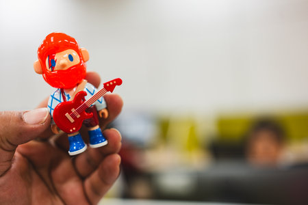 Bangkok, Thailand - April 12, 2024 : A toy of Farmer Bob Retro Replay Blind Box Series by Finding Unicorn. Rock Chameleonのeditorial素材