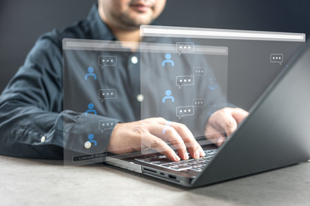 Chatbot conversation. Online social communication, artificial intelligence digital online concept and automation software technology, Automatically respond online messages to help customers instantlyの写真素材