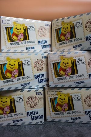 Bangkok, Thailand - April 26, 2024 : A set box of Disney 100th Anniversary Retro Stamp from MINISOのeditorial素材