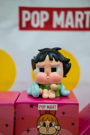 Bangkok, Thailand - May 1, 2024 : CRYBABY Ã Powerpuff Girls Series Figures. Sleepy buttercup. Collection from Pop Mart blind box collectable cute toys designのeditorial素材