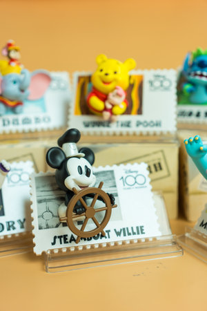 Bangkok, Thailand - May 1, 2024 : Figure of MINISO Disney 100 Years of Wonder Retro Stamp Series Blind Box Figure, Steamboat willieのeditorial素材