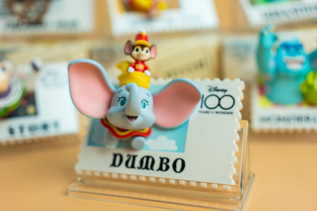 Bangkok, Thailand - May 1, 2024 : Figure of MINISO Disney 100 Years of Wonder Retro Stamp Series Blind Box Figure, Dumboのeditorial素材
