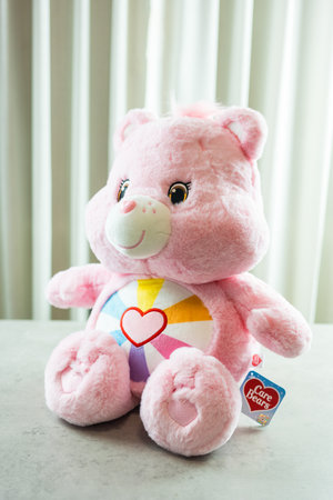 Bangkok, Thailand - May 4, 2024 : Cute a pink Care Bears. Teddy bear dolls Care Bears, a popular among girlsのeditorial素材