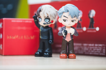 Bangkok, Thailand - May 10, 2024 : Art toy for POP MART x Jackson Wang, whole set contains 6 blind boxes. Chinese famous singer Jackson Wangのeditorial素材