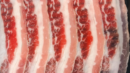 Fresh raw pork sirloin sliced. Top viewの写真素材