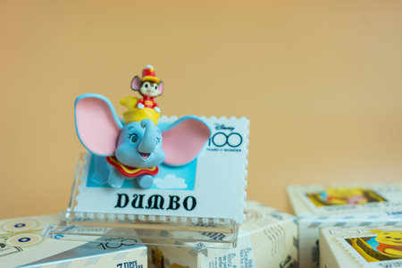 Bangkok, Thailand - May 21, 2024 : Figure of Winnie the pooh. MINISO Disney 100 Years of Wonder Retro Stamp Series, Blind Box Figureのeditorial素材