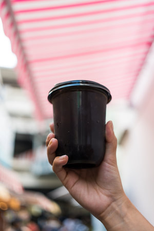 A glass of iced americano black coffeeの写真素材