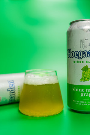 Samut Prakan, Thailand - June 5, 2024 : Hoegaarden Shine Muscat Grape flavored. New flavoredのeditorial素材