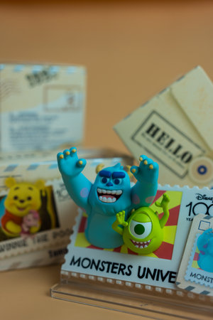 Bangkok, Thailand - June 5, 2024 : MINISO Disney 100 Years of Wonder Retro Stamp Series, Blind Box Figureのeditorial素材