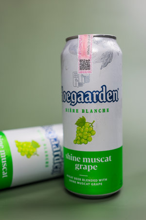Samut Prakan, Thailand - June 9, 2024 : The beer brand Hoegaarden, a new flavor of Shine Muscat Grape.のeditorial素材