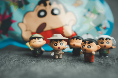 Bangkok, Thailand - June 9, 2024 : Crayon Shin chan Q Cute Doll Mini Changing Series. Shin-chan mini model from UNiPOP brand.のeditorial素材